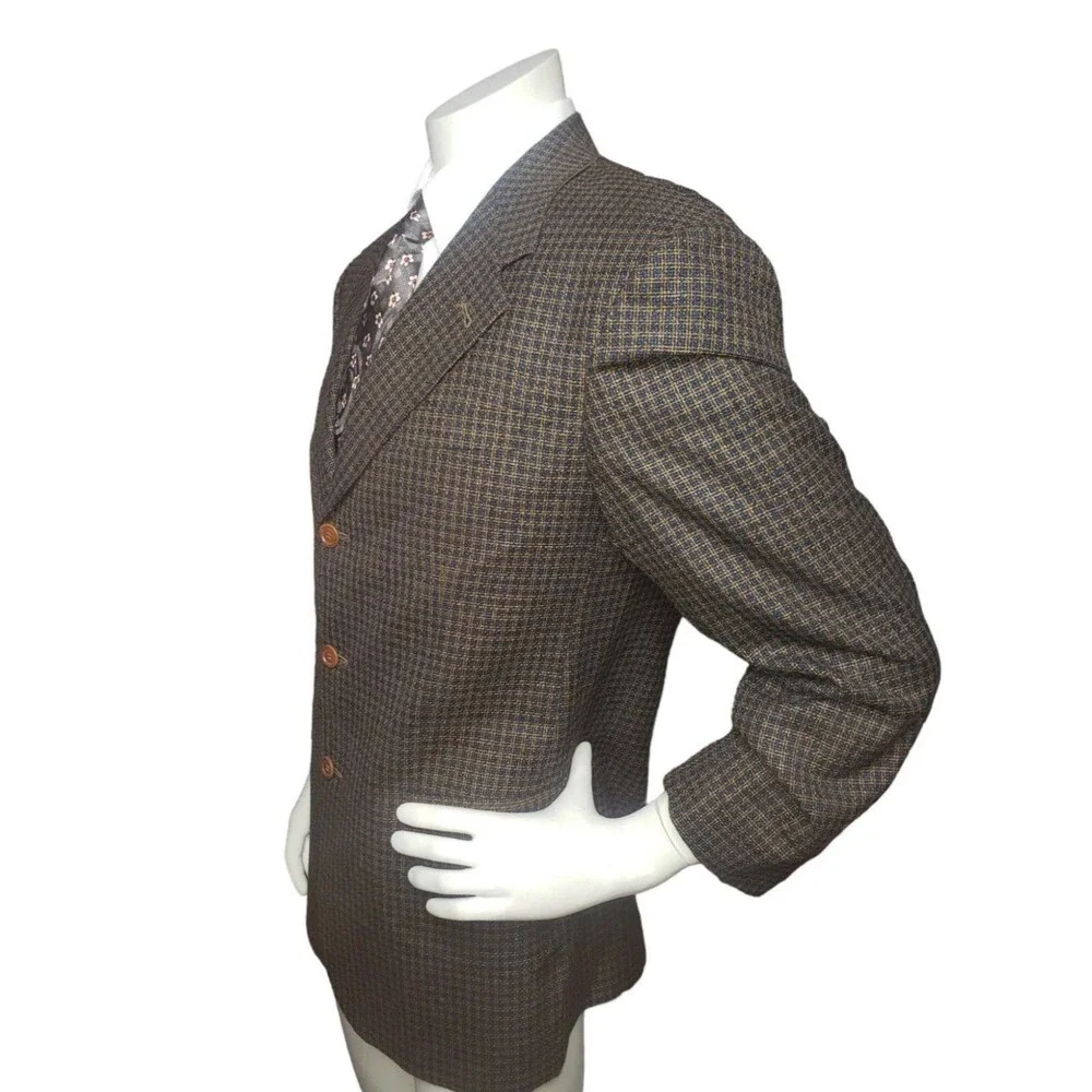LBM BIANCHI Bozzella & Lesna Italian Blazer Glen Check Wool Silk Men 40R